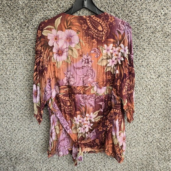 Lane Bryant Top Womens Plus 14/16 Brown Floral Print Surplice Neck Blouse Ladies - Picture 7 of 7